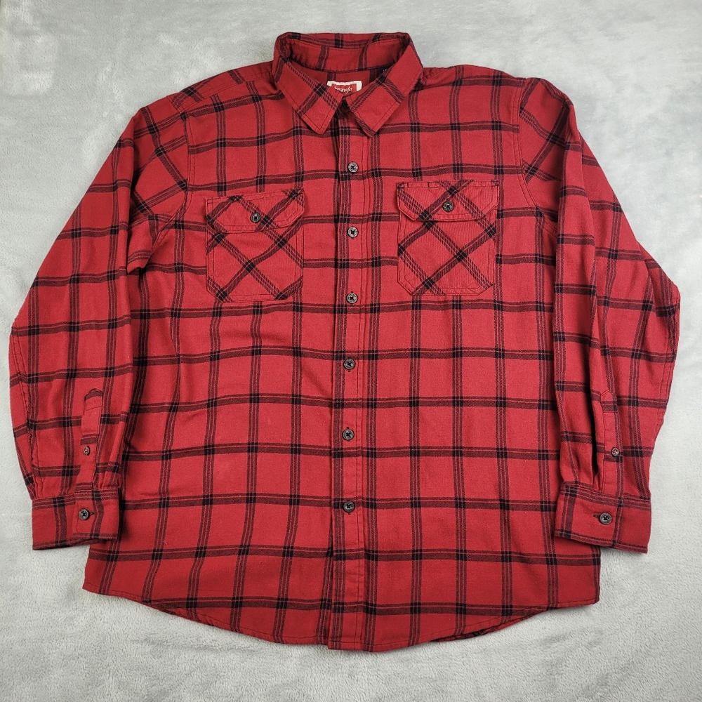 Wrangler Men's Shirt Size L Plaid Flannel Long Sleeve Red Black Western Large